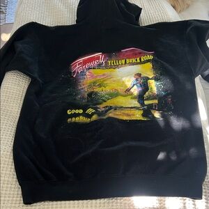 Black Zip-Up Sweater with Graphic Design